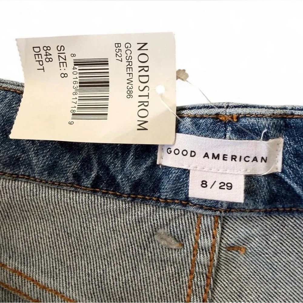 Good American Good Curve Straight Leg Blue Distressed Jeans